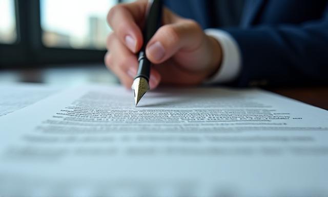 Legal documents being signed with a fountain pen